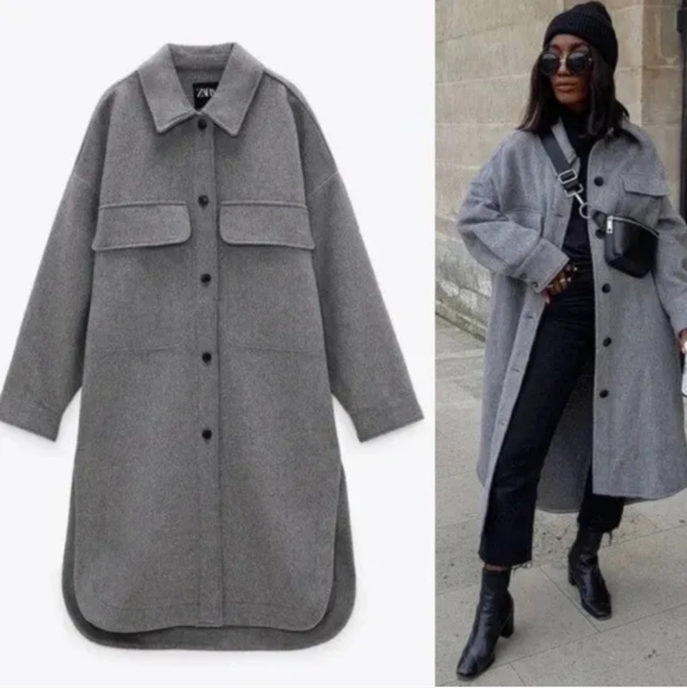 Zara Wool Blend Long Oversized Overshirt Schacket Coat Bloggers Favorite